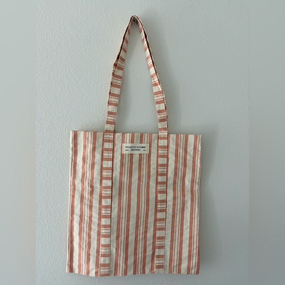 Striped Canvas Tote Bag in Rust and Cream